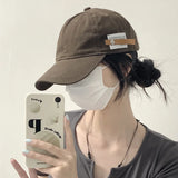 Bonnyshow Retro Baseball Cap for Women Men Hip Hop Letter Leather Label Snapback Hat Summer Solid Color Cotton Casual Couple Peaked Hats