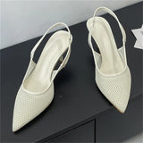Bonnyshow  Summer Breathable Mesh Pointed Toe Women Pumps Elegant Slingbacks Thin High Heels Party Dress Shoes BIG SZIE 43