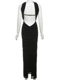 Bonnyshow  Sexy Halter Backless Dress Women Summer Elegant Strapless Sleeveless Double-Deck Pleated Midnight Club Party Bodycon