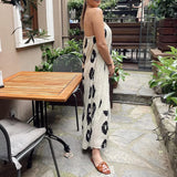 Bonnyshow  Women's Summer Sleeveless Maxi Dress Fashionable Printed Bohemian Style One Shoulder Spaghetti Strap Beach Dress