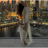 Bonnyshow  Sexy See Through Lace Women Dress Party Long Flare Sleeve Slash Neck Split Female Dresses 2025 Spring Summer Club Lady Robe