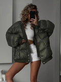 Bonnyshow Winter Warm Windproof Women's Coat Fashion Single Breasted Solid Color Coats New Retro Simple Casual Loose Women Outerwears