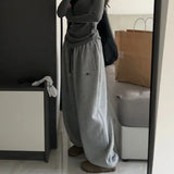 Bonnyshow Spring Gray Oversized Sweatpants Women Harajuku Korean Fashion Sport Pants Embroidery Y2k Vintage Baggy Trousers Aesthetic