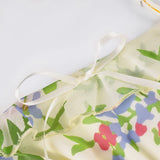 Bonnyshow  Elegant Charming Floral Print Spaghetti Strap Dress French Style Prairie Chic Ruffles Trim Knee Length Dresses Retro