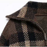 Bonnyshow  Vintage Plaid Zipper Sweater Coat Women Elegant Knitted Thick Brown Sweaters With Pockets Female Versatile Street Daily Outwear