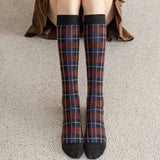 Bonnyshow Plaid Long Socks Stocking Women Stockings Harajuku Retro Vintage JK School Girls Cotton Knee Socks Women Stockings College Style