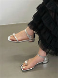 Bonnyshow  Fashion Design Pearl Clip Toe Women Sandals Summer Buckle Strap Square Low Heels Banquet Dress Female Shoes