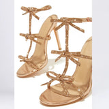 Bonnyshow  Design Style Peep Toe Buckle Strap Woman Sandals Fashion Crystal Thin High Heels Stripper Party Ladies Shoes
