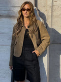 Bonnyshow Solid Color Suede Vintage Jacket Fashion Turndown Collar Single Breasted Women's Jackets Autumn New Retro Short Coat Outerwears