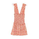 Bonnyshow  women's fashionable slim fit printed deep V-neck waist cinched floral sleeveless temperament summer new dress