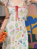 Bonnyshow  Summer Floral Dress Women Dresses Print Flowers Lace-up Female Long Dress Female Clothing