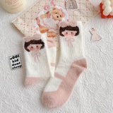 Bonnyshow Colorful Striped Socks Women Autumn Winter Mink Fleece Floor Sock Soft Thicken Plush Indoor Socks Female Fluffy Sox