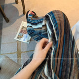 Bonnyshow  New French Retro Contrast Striped Pleated Wide-Leg Pants Loose Stripe Straight Tube Floor Sweeping Women'S Wide Leg Pants