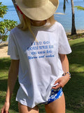Bonnyshow  Letter Print Classic White T-shirt Women Summer Round Neck Cotton Short Sleeve T-shirts Summer American Vintage Casual Tees Tops
