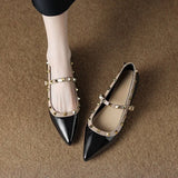 Bonnyshow  Pointed Toe Mary Janes Cover Heels Women Single Shoes Summer Fashion Female Pumps Rivet Buckle Strap Zapatos Mujer