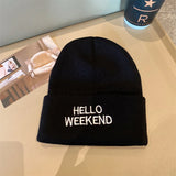 Bonnyshow Letter Embroidered Beanies Women Men Autumn Winter Warm Knitted Hat Korean Hip Hop Unisex Skullcap Couple Bonnets