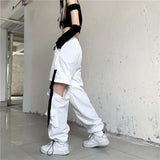 Bonnyshow Streetwear Spring Summer Cargo Pants Women Harajuku Slim Punk Ribbons Joggers Elastic Waist Ankle-Length Trousers For Girls