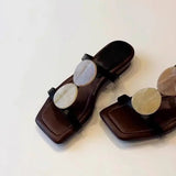 Bonnyshow  New Sheepskin Version Roman Style Flat Bottom Sandals Women's Outdoor Wear Open Toe Square Head Elegance Beach Shoes