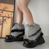 Bonnyshow Zebra Leg warmer Y2k Artificial Fur stripe Socks Japanese Lolita Leg warmer Women Faux Fur Shoes Cuffs Cover Socks Streetwear