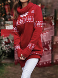 Bonnyshow  Women s Festive Holiday Snowflake Print Turtleneck Sweater with Long Sleeves and Medium Length Pullover Knitwear