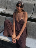Bonnyshow  Summer Women's Sleeveless V-neck Pant Suit Casual Wide Leg High Waist Linen Pants Set Backless Sling Top Streetwear Outfits