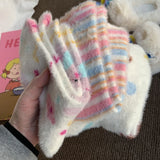 Bonnyshow Rainbow Striped Socks Women Korean Y2K Girls Pink Rabbit Print Sock Autumn Winter Warm Mink Plush Female Floor Socks