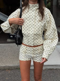 Bonnyshow  Polka Dot Stand Collar Single Breasted Shorts Set Crop Top Slim Shorties 2025 Summer Vintage Women Suit Daily Fashion Lady Sets