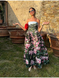Bonnyshow  Fashion Rose Floral Print Off Shoulder Quinceanera Bralette Sexy Sleeveless Dresses 2025 Summer Beach Club Party Long Dress