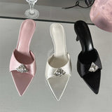 Bonnyshow  Summer CRYSTAL Diamond Women Slippers Fashion Pointed Toe Ladies Shoes Thin Heels Banquet Slides Sandals