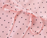 Bonnyshow  Pink Dot Print Elegant Long Dresses Women Lace Trim V Neck Short Sleeve A-line Summer Dress Party Maxi Robe