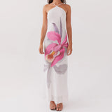 Bonnyshow  Women Cross Halter Neck Maxi Dress Backless Floral Boho Long Dress Summer Elegant Mermaid Vacation Sundress