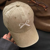 Bonnyshow Vintage Cowboy Bow Knot Baseball Caps Korean Embroidery Bow Knot Hip Hop Hat Fashion Baseball Caps Outdoor Cycling Sun Hat Women
