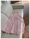 Bonnyshow  Elegant Pink Floral Midi Dress For Women Sleeveless A Line Romantic And Chic Simple And Stylish TH9794