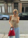 Bonnyshow  Glitter Knitted Women's Tank Top Loose O-neck Hollow Out Casual Vest Tops 2025 Summer Holiday Party Solid Female Waistcoat