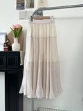 Bonnyshow  French Elegance Women Midi Skirts Y2K Summer Streetwear Patchwork A Line Pleated Skirts High Waist Loose All-Match Long Skirts