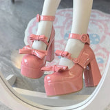 Bonnyshow  New Spring Autumn Fashion Elegant High Heel Waterproof Table Women's Shoes Lolita Style Sweet and Cute Pumps  for Lady