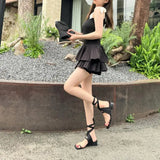 Bonnyshow  Fashion Rome Sandals Women Summer Lace Up Cross-Tied Stiletto High Heels Peep Toe Shoes Female Square Heel Sandal Zapatos Mujer