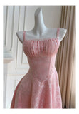 Bonnyshow  Elegant Pink Floral Midi Dress For Women Sleeveless A Line Romantic And Chic Simple And Stylish TH9794