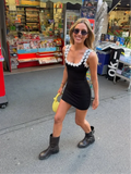 Bonnyshow  U Neck Flower Splicing Sling Mini Dress Women Black Sleeveless Backless Bodycon Dresses Summer New Lady Vocation Streetwear