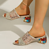 Bonnyshow  Shoes Low Fabric Rome Hoof Heels PU Rubber Cotton Shoes Low Hoof Heels Fabric Rubber Rome PU