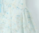 Bonnyshow  Sweet Girl Lace Spliced Embroidery Printed Dress Women Vintage Puff Sleeve V Neck A-line Mini Summer Dresses Holiday Robe