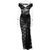 Bonnyshow White Lace Two Piece Skirt Sets Women Sexy See Through Beach Holiday Matching Sets Summer Black Bodysuit and Maxi Skirt Outfits