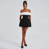 Bonnyshow Autumn new sexy dress European and American style slim one-shoulder contrast dress for women