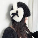 Bonnyshow Women Bow Knot EarMuffs Kawaii Heart Fluffy Ear Muffs Cold Protection Women Ear Cover Thickened Plush Japanese JK Girls Earplugs