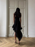 Bonnyshow  Fashion Women Straps Dresses Solid Square Collar Asymmetricl Bandage Slim Fit Elegant Summer Zipper Female Vestidos Robe