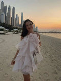 Bonnyshow  Fashion 3D Wer Ruffles Chiffon Mini Dress For Woman Sexy Sleeveless Backless BabYoung Pink Dresses 2025 Lady  BabYoungVestidos