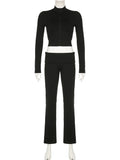 Bonnyshow  Two Piece Set Zipper Up Crop Top Chic Low Waist Skinny Pants Suit Fashion Y2K High Stretch Outfits Women'S Tracksuit