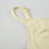 Bonnyshow  Fashion Solid Lace Spliced Women Camisole Tops Summer V-Neck Ruched Causal Sweet Blouses