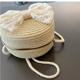 Bonnyshow 2pcs/set Little Girls Summer Handwoven Straw Hat And Shoulder Crossbody Bag Kids Baby Princess Bowknot Beach Straw Sun Cap