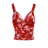 Bonnyshow  Women's V Neck Cami Tops Sleeveless Spaghetti Strap Floral Print Camisole Beach Sexy Short Vest Summer 2025